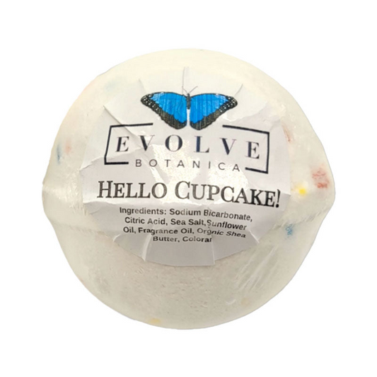 This delightful Hello Cupcake! Bath Bomb is the perfect way to end your day. It's sugar sweet and everything in between with a buttery rich pound cake and vanilla with a twist of lemon scent. A special blend of shea butter, sunflower oil, and sea salt will leave you feeling relaxed and refreshed after an indulgent soak. 