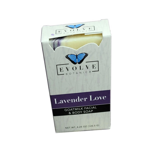 ooking for a soap that will make you feel lavishly loved? Look no further than Lavender Love! This luxurious bar of goatmilk soap is packed with natural oils and Lavender essential oil, creating an indulgent experience that will leave your skin feeling soft, smooth and refreshed. We guarantee it'll become your newest love affair! This is the perfect bar for sensitive skin, and for both body and face.