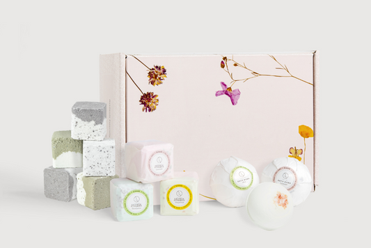 This Gift Set Includes: ❀ 3 Big Natural Bath Bombs with Essential Oils - 2'' Dim each  ❀ 8 Big Natural Colorful Shower Steamer with Essential Oils - 2'' Dim each ❀ Gorgeous gift box. Make it unique and add a name on the lid. ❀ Your personal note is printed free on a beautiful greeting card.
